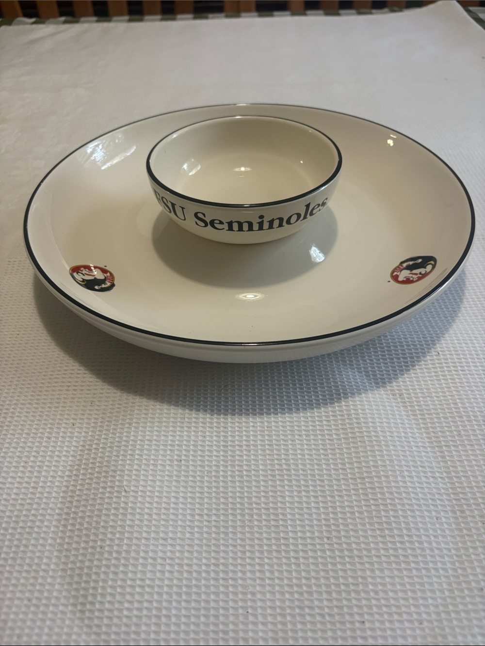 FSU ceramic chip and dip bowl platter